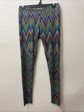 Chevron Multicolor Kids Leggings in Green & Blue